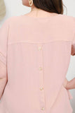 Plus Sprit Neck Back Button Short Sleeve Top