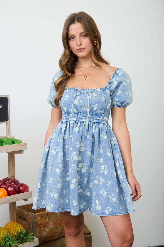 Floral Washed Denim Mini Dress