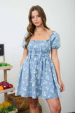 Floral Washed Denim Mini Dress
