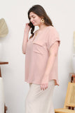 Plus Sprit Neck Back Button Short Sleeve Top