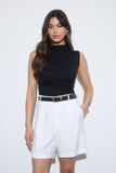 Mock Neck Ruched Shoulder Sleeveless Top