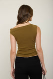 Asymmetric Boat Neck Fitted Knit Top