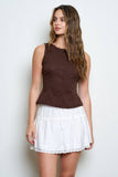 Scallop Lace Trim Button Down Vest Top