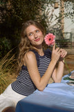 Stripe Ruffle Trim Knit Tank