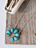 Western Style Turquoise Stone Pendant Link Chain Necklace