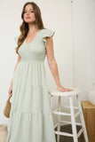 Flutter Sleeve V Neck Smocked Midi Dress