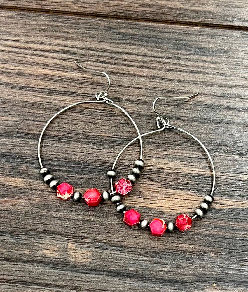 Western Hexa Gemstone Hoop Earrings