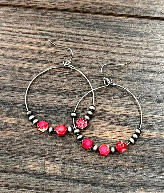 Western Hexa Gemstone Hoop Earrings