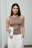 Boat Neck Sleeveless Ruched Knit Top