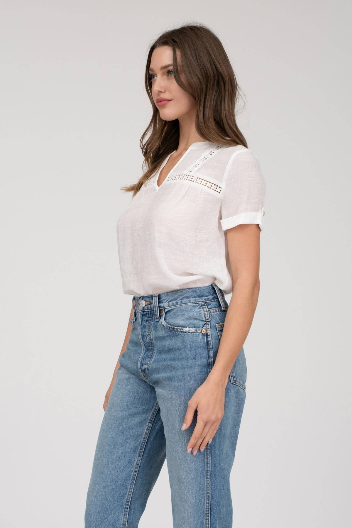 Short Sleeve Lace Trim Blouse