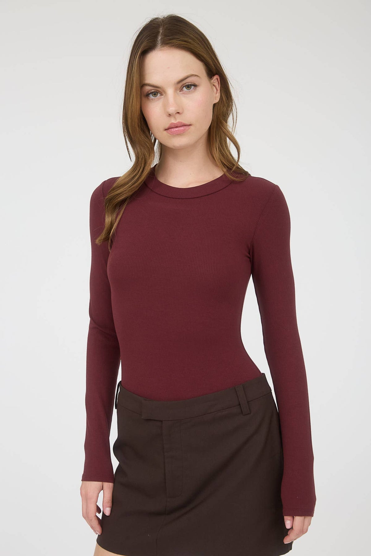 Round Neck Long Sleeve Sweater Bodysuit