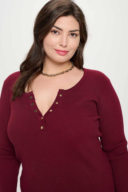 Plus Long Sleeve Henley Top