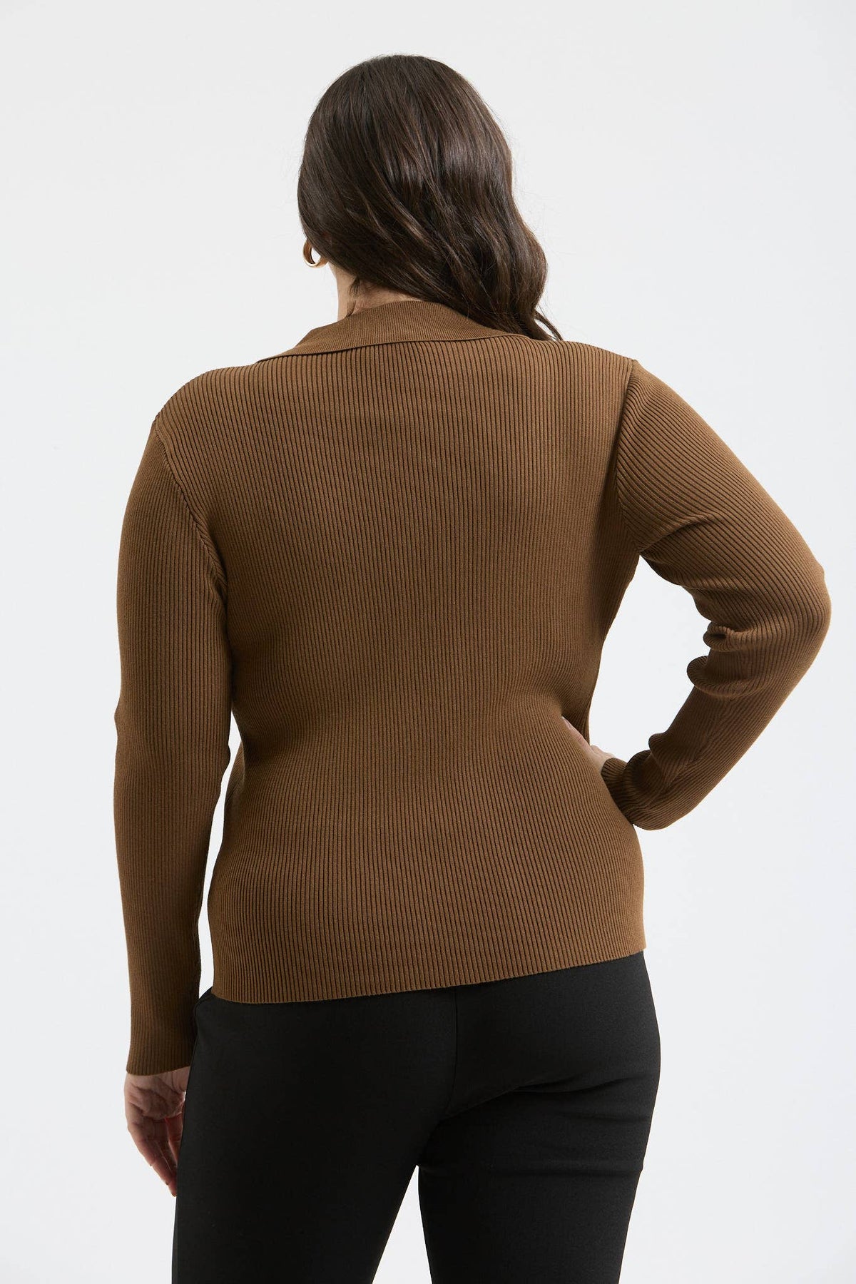 Plus Collard Gold Snap Long Sleeve