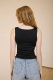 Boat Neck Sleeveless Ruched Knit Top
