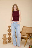Boat Neck Sleeveless Ruched Knit Top