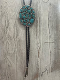 Brown Leather with Multi Stone Oval Pendant Necklace
