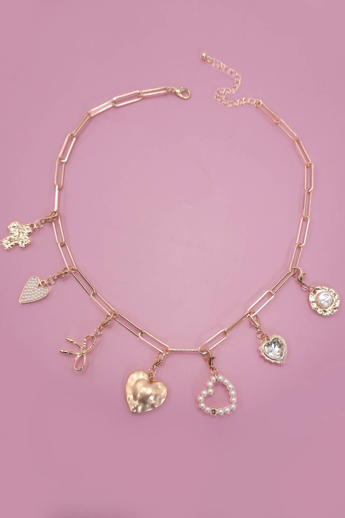 Bow Heart Charm Necklace