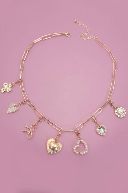 Bow Heart Charm Necklace