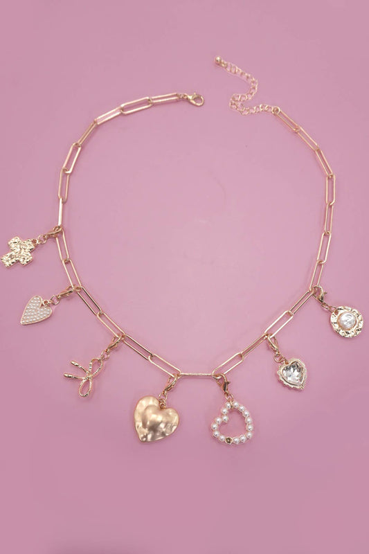 Bow Heart Charm Necklace