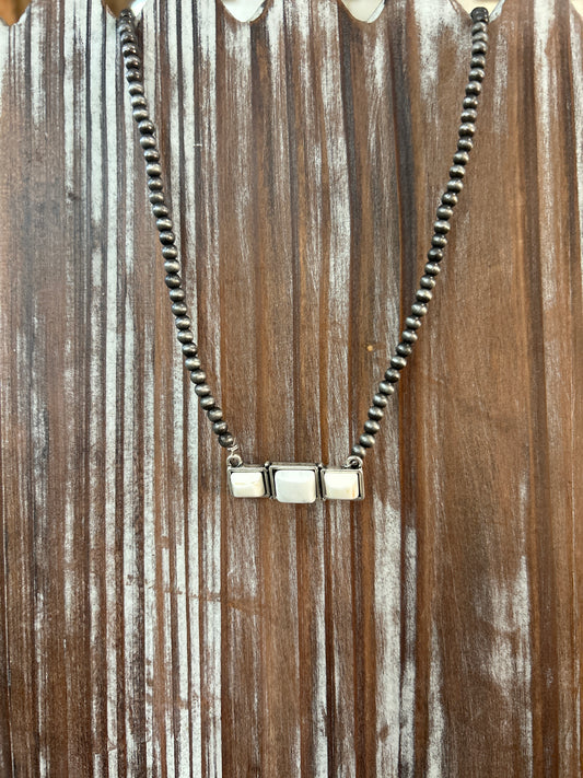 White Turquoise Three Square Necklace