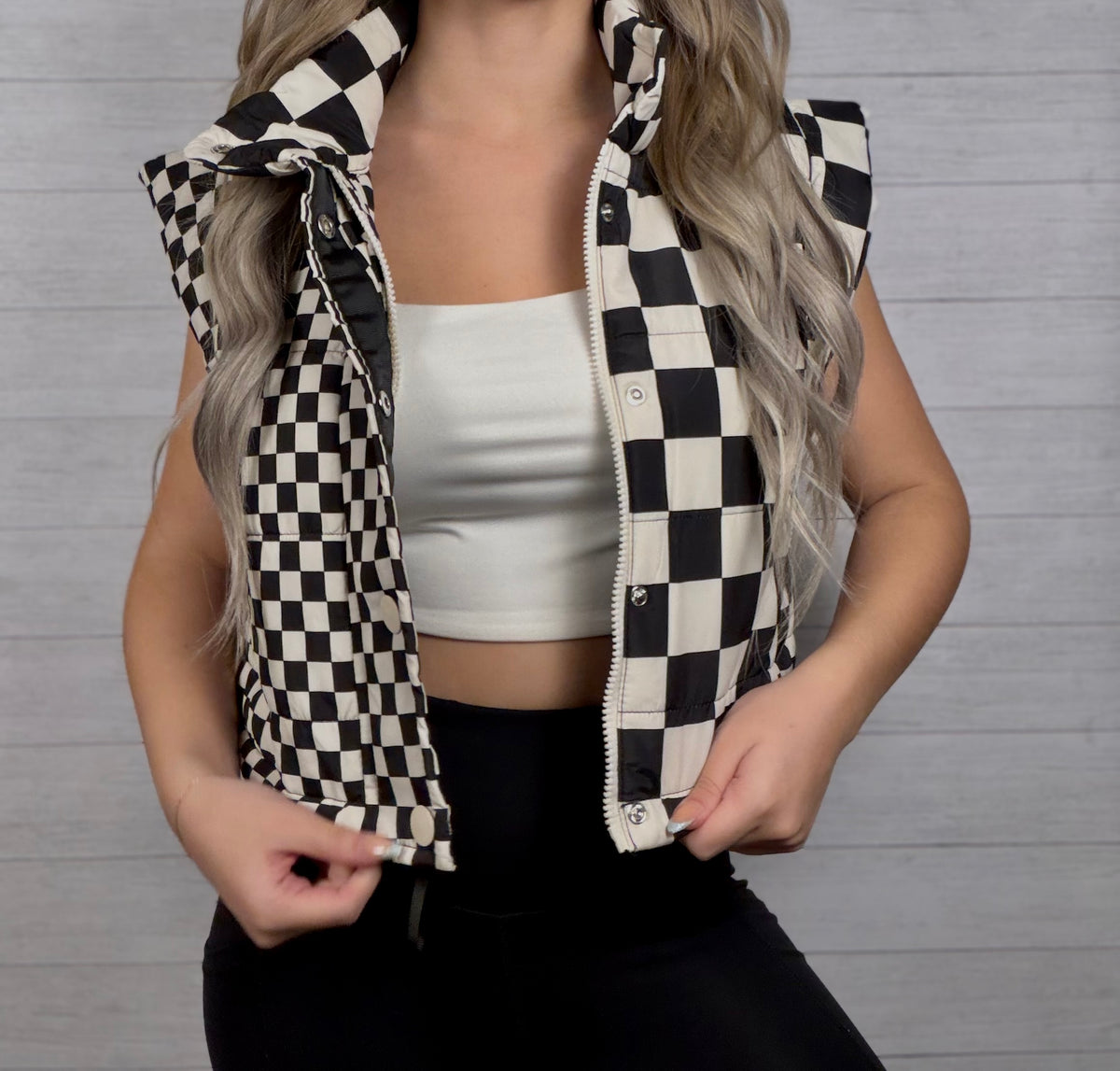 Checkered Cropped Puffer Vest