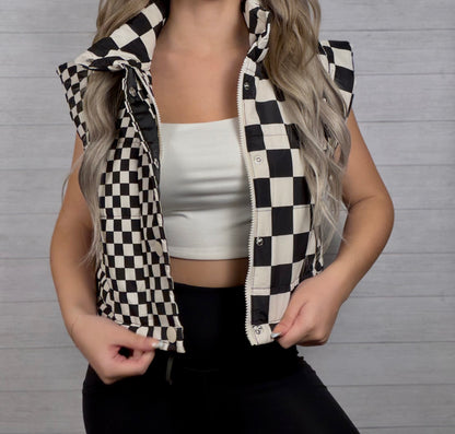 Checkered Cropped Puffer Vest