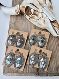 Western Style Oval Concho Turquoise Stone Stud Earrings
