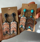 Western Style Turquoise Stone Chevron Dangle Earrings