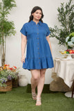 Plus Dark Chambray Collared Button Down Shirt Dress