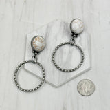 Silver Metal Circle Stone Earrings