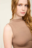 Mock Neck Ruched Shoulder Sleeveless Top