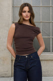 Asymmetric Boat Neck Fitted Knit Top