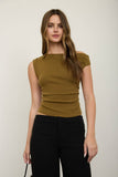 Asymmetric Boat Neck Fitted Knit Top
