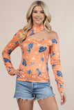 Western Cowboy Print Cut Off Mock Neck Top