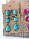 3 Tier Western Style Turquoise Stone Post Drop Earrings