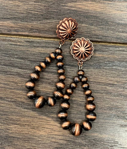 3" Copper Western Bead Post Earrings