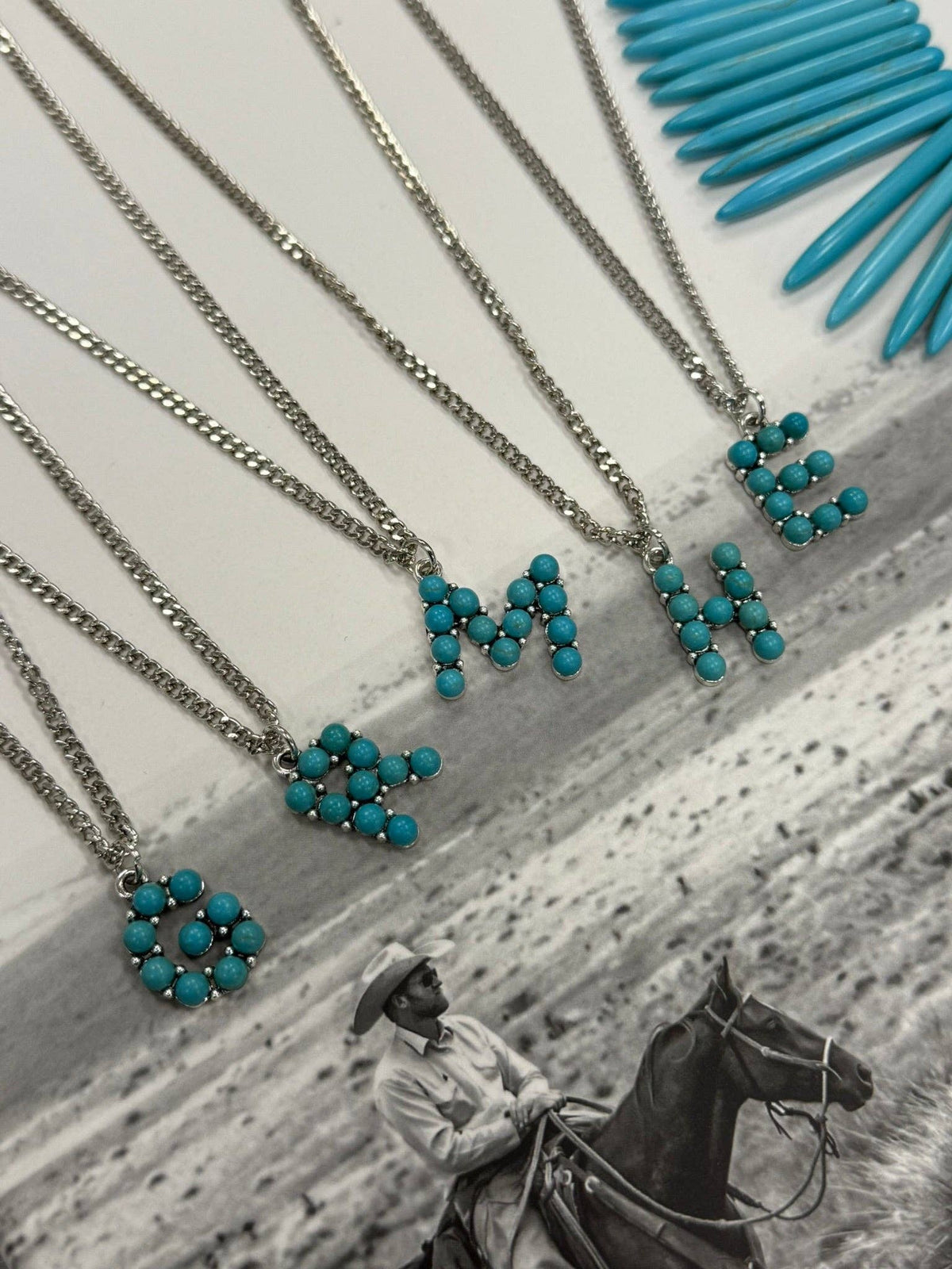 Turquoise Stone Initial Necklace