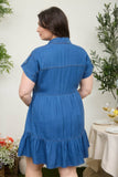 Plus Dark Chambray Collared Button Down Shirt Dress