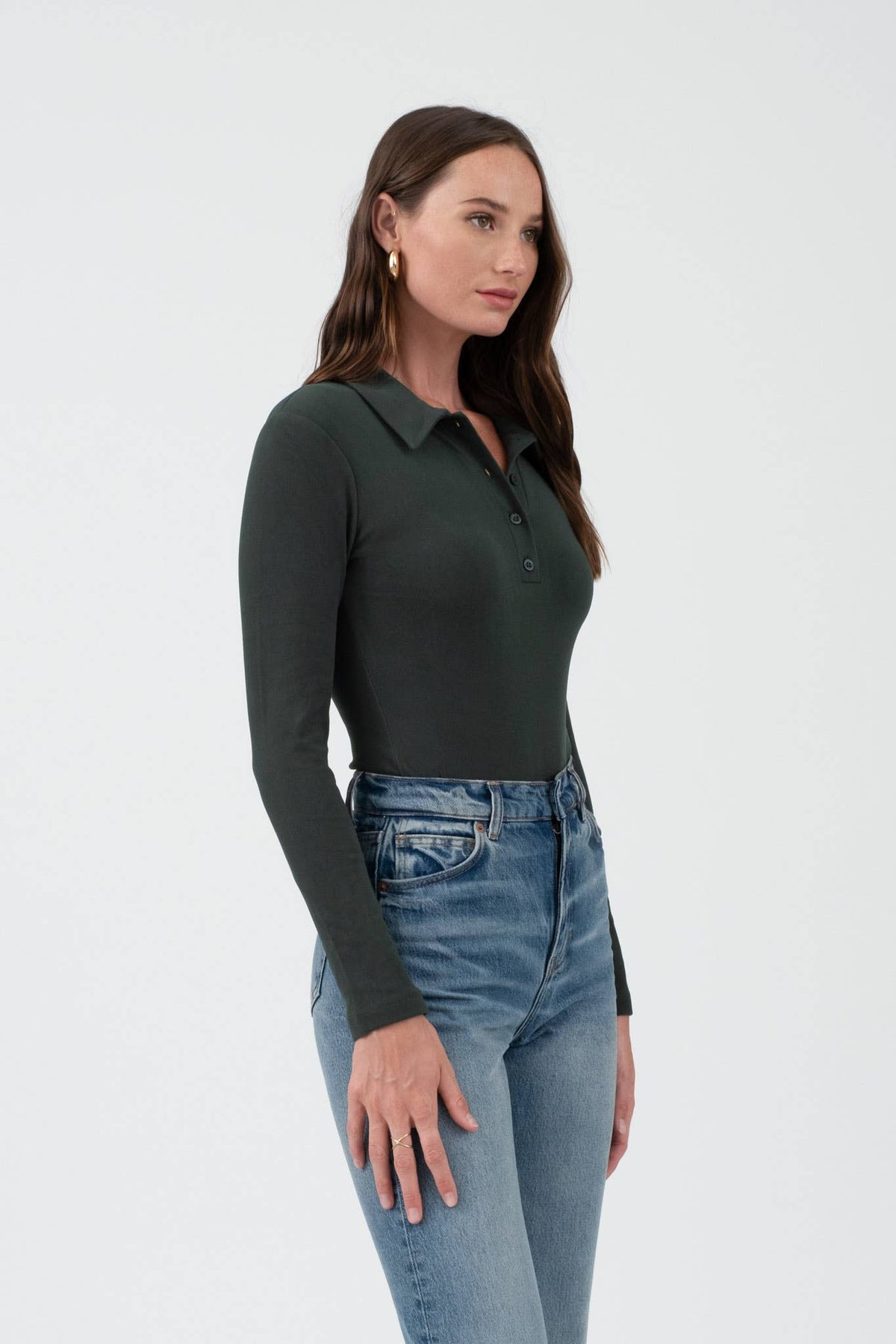 Solid Collared Long Sleeve Bodysuit