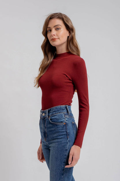 Mock Neck Long Sleeve Sweater Knit Top