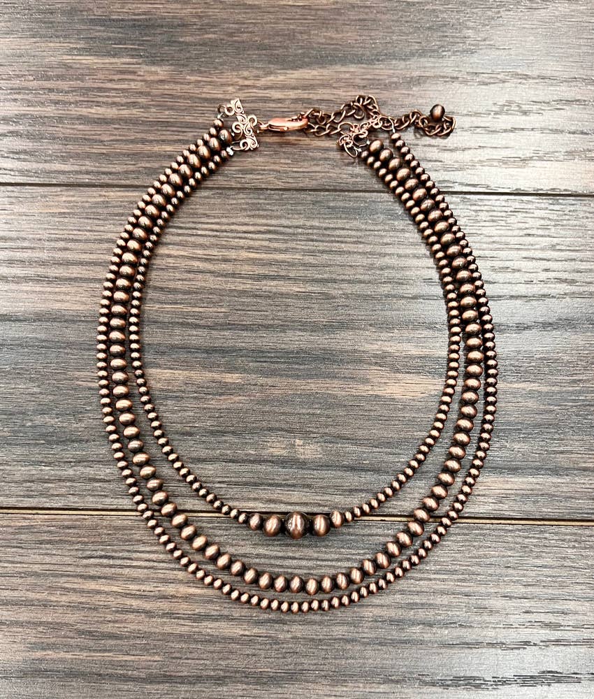 18" Copper Western Bead 3-strand Necklace