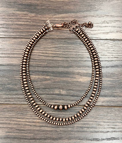 18" Copper Western Bead 3-strand Necklace