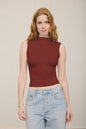 Mock Neck Ruched Shoulder Sleeveless Top