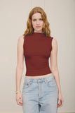 Mock Neck Ruched Shoulder Sleeveless Top