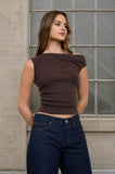 Asymmetric Boat Neck Fitted Knit Top