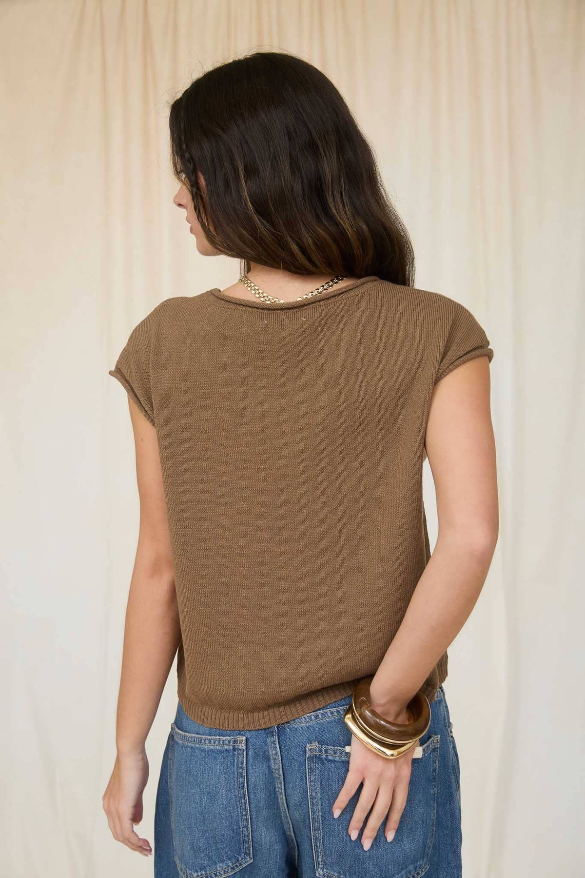 Raw Edge Drop Shoulder Solid Knit