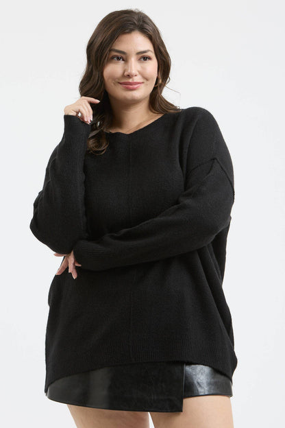 Plus Solid Crewneck Front Seam Sweater