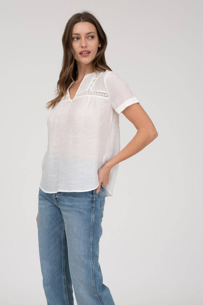 Short Sleeve Lace Trim Blouse