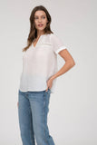 Short Sleeve Lace Trim Blouse