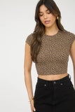 Leopard Print Short Sleeve Cropped Top